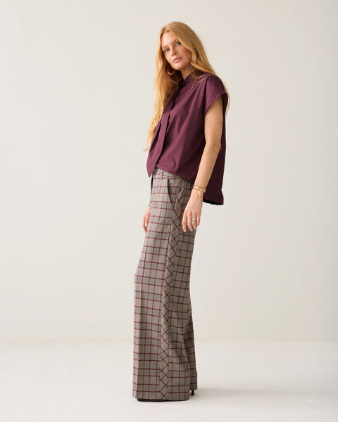 Summum Plaid trousers with piping