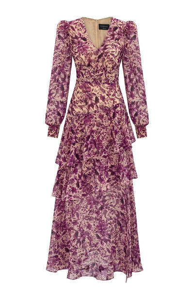 EXQUISE Floral Print Long Dress