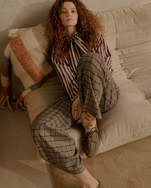 Summum Plaid trousers with piping