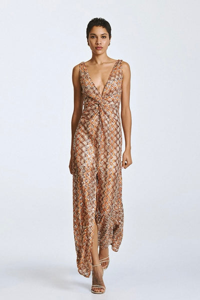 Access Maxi knitted dress with sequins and knot detail