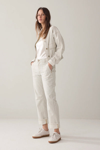 SUMMUM DENIM TROUSERS WITH HERRINGBONE STRIPE