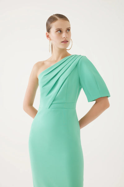 EXQUISE One Shoulder Detailed Midi Dress