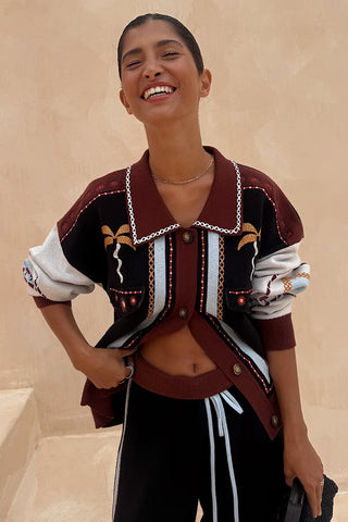 Never Fully Dressed Geometric Knit Cardigan with Embroidery Detail
