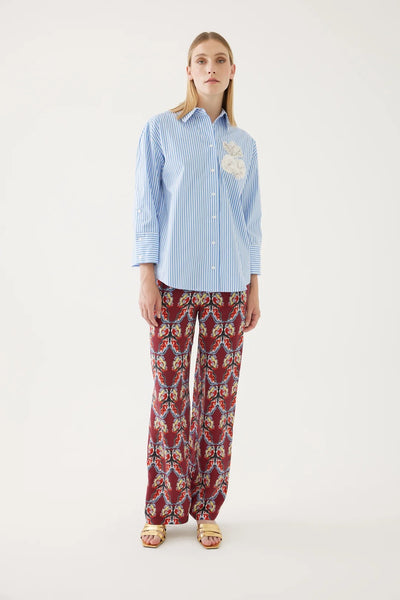 EXQUISE Embroidered Blue Striped Shirt