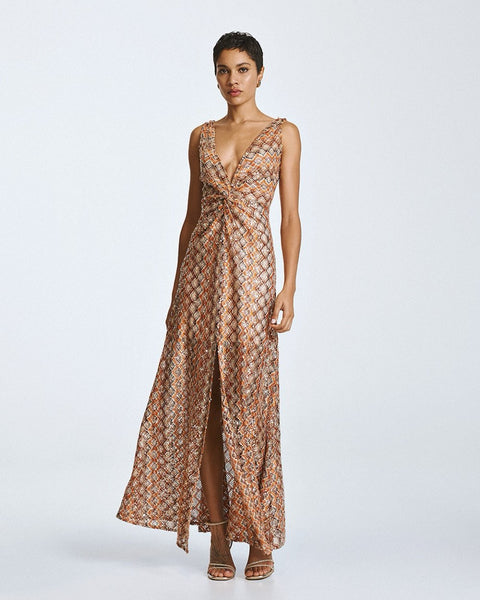 Access Maxi knitted dress with sequins and knot detail