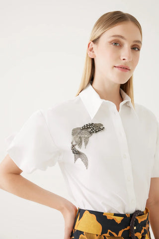 EXQUISE Fish Patterned Stone Shirt