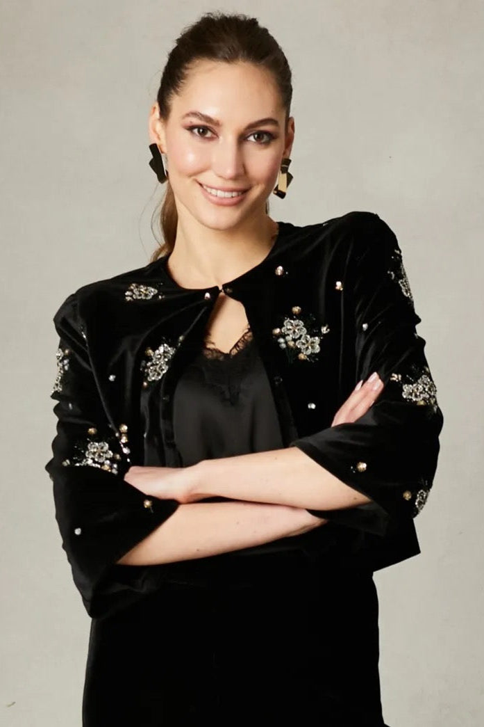 Fee G Athena Beaded Short Jacket Black