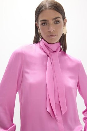 Lola Casademunt Fluid Blouse with Pink Bow