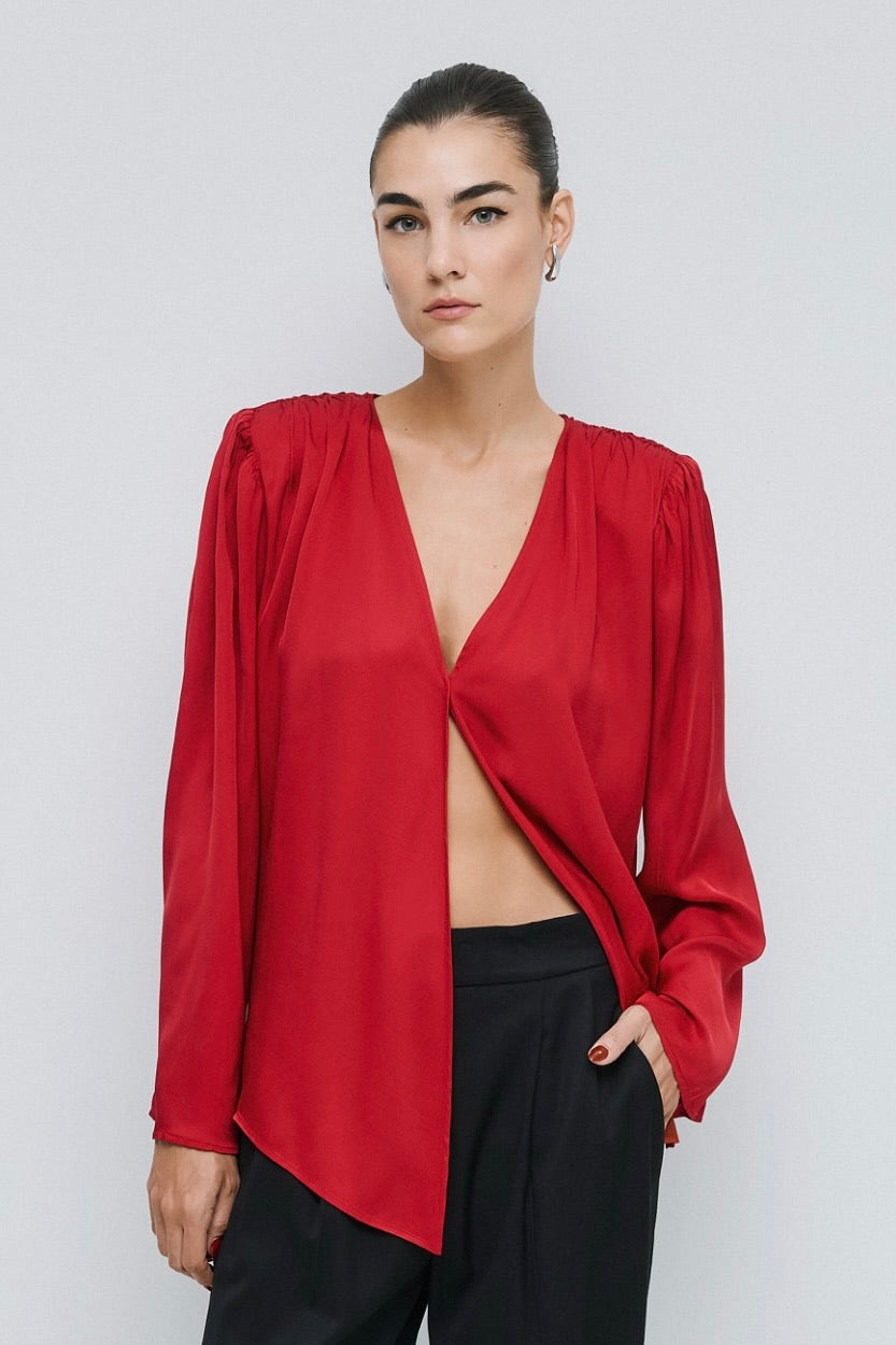 Access Satin Blouse With Padded Shoulder