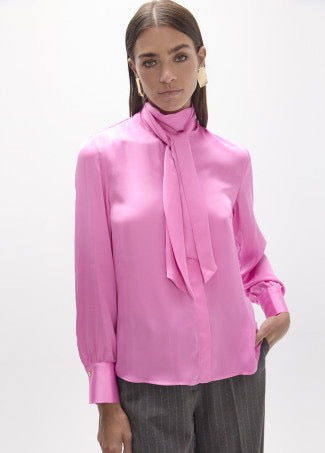 Lola Casademunt Fluid Blouse with Pink Bow