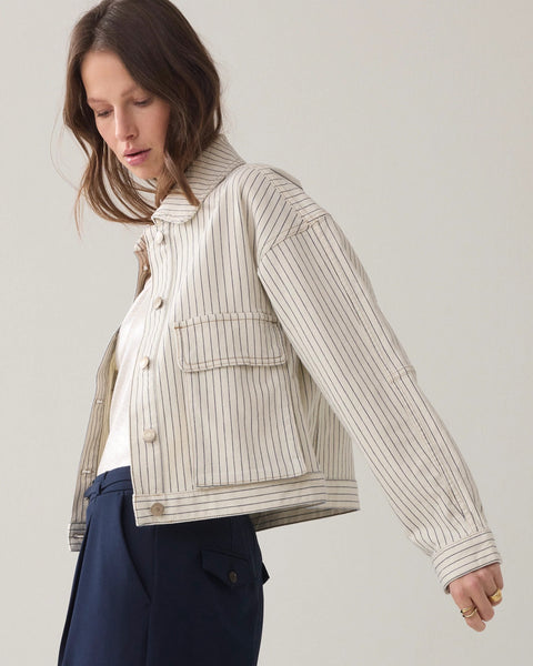 SUMMUM DENIM JACKET WITH HERRINGBONE STRIPE