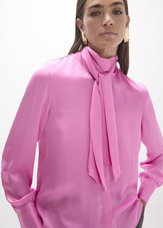 Lola Casademunt Fluid Blouse with Pink Bow