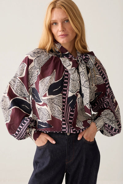 Summum Bow-tie top with scarf print