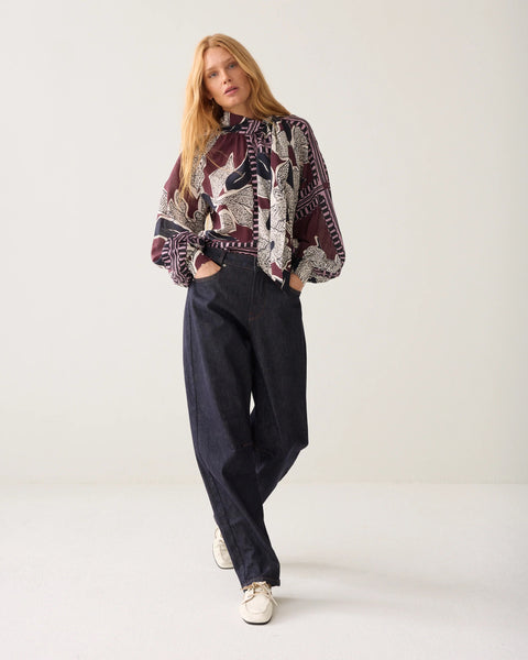 Summum Bow-tie top with scarf print
