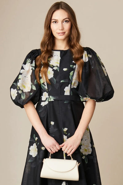 Fee G Kate Pleat Sleeve Printed Dress