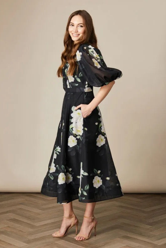 Fee G Kate Pleat Sleeve Printed Dress