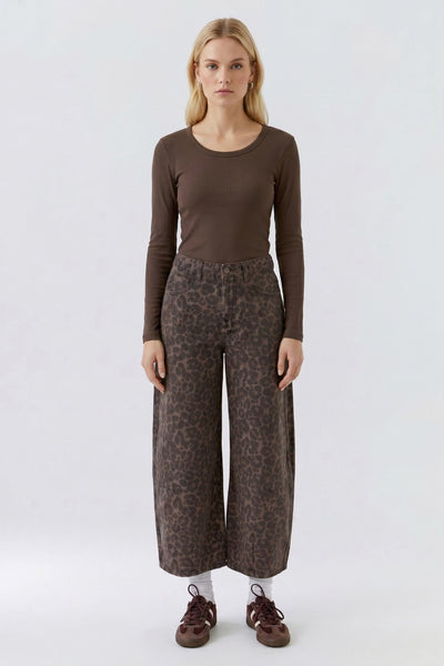 Oui Animal Print Barrel Jean