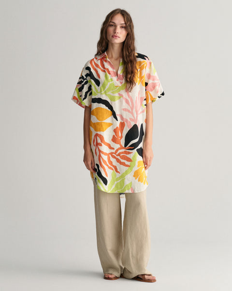 GANT Palm Print Linen Short Sleeve Caftan