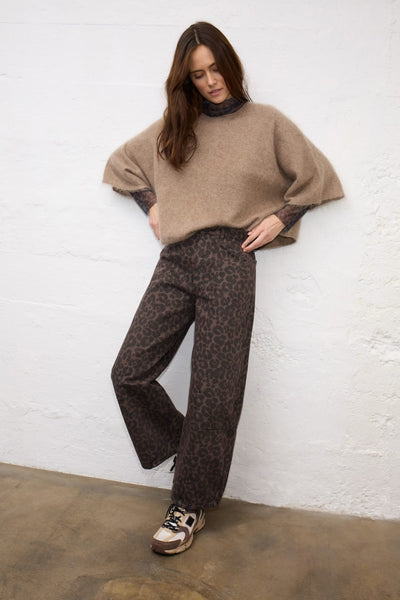 Oui Animal Print Barrel Jean