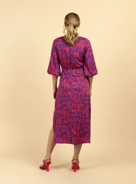 Fee G Esme Purple Print Midi Dress