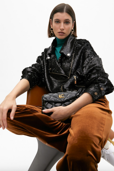 Lola Casademunt Black Sequin Biker Jacket