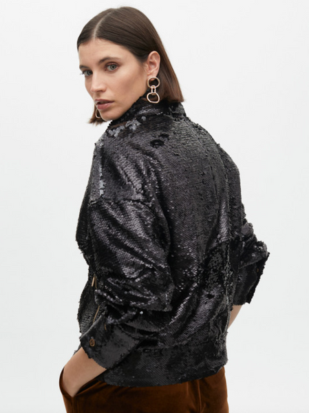 Lola Casademunt Black Sequin Biker Jacket