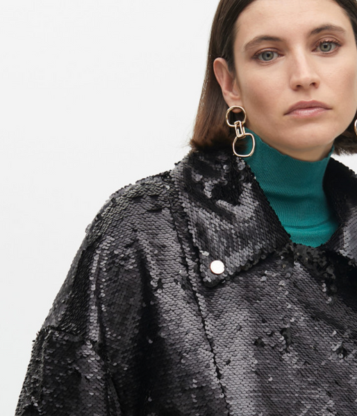 Lola Casademunt Black Sequin Biker Jacket