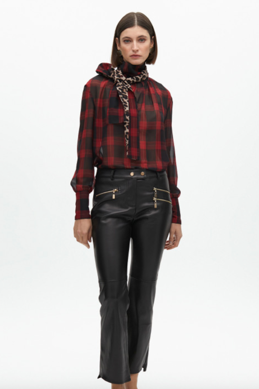 Lola Casedumont Animal Print Tartan Shirt With Bow