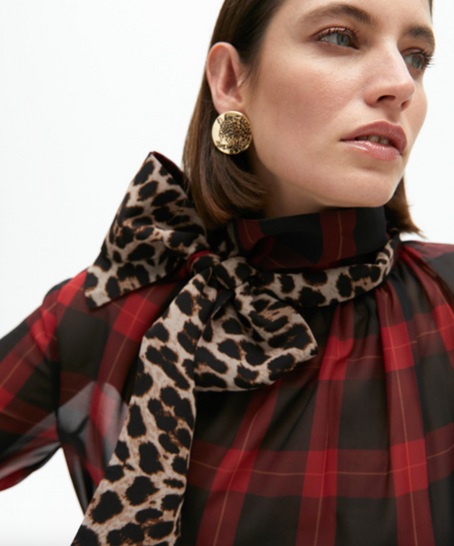 Lola Casedumont Animal Print Tartan Shirt With Bow