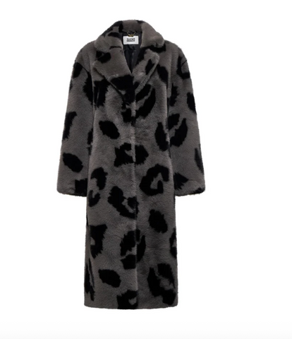 Silvian Heach Long Fur Coat Grey & Black