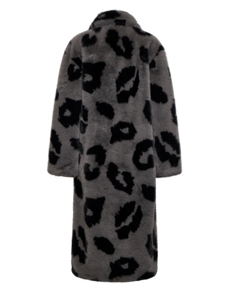 Silvian Heach Long Fur Coat Grey & Black