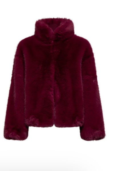 Silvian Beach Short Burgundy Faux Fur Jacket