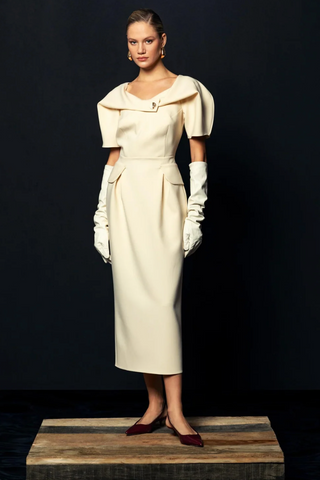 Kameya Draped Structured Shoulder Detail Dress