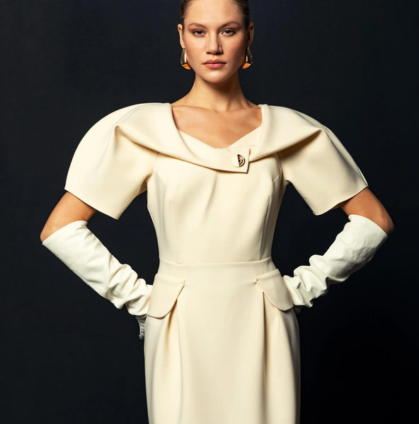 Kameya Draped Structured Shoulder Detail Dress