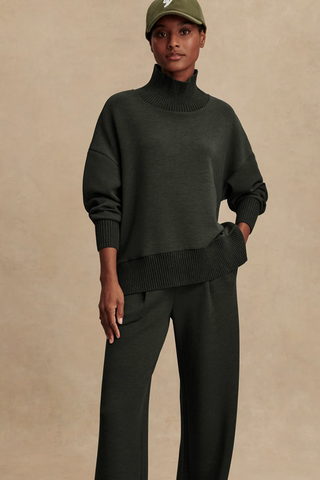 Varley Olma Barker Olive Marl Khaki High Neck Sweat