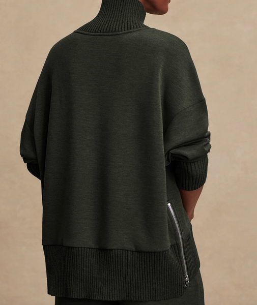 Varley Olma Barker Olive Marl Khaki High Neck Sweat