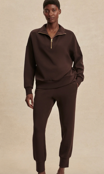 Varley Hawley Half Zip Sweat in Brown