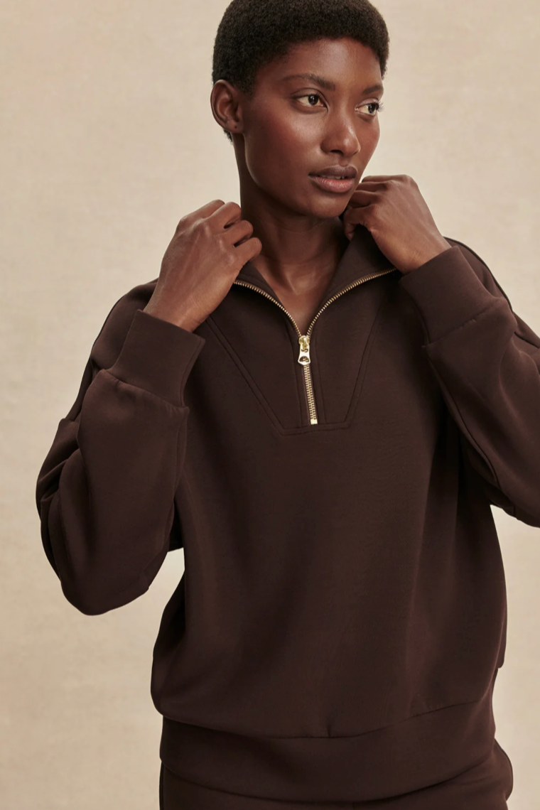 Varley Hawley Half Zip Sweat in Brown
