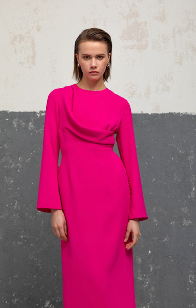Kameya Drape Midi Dress In Pink