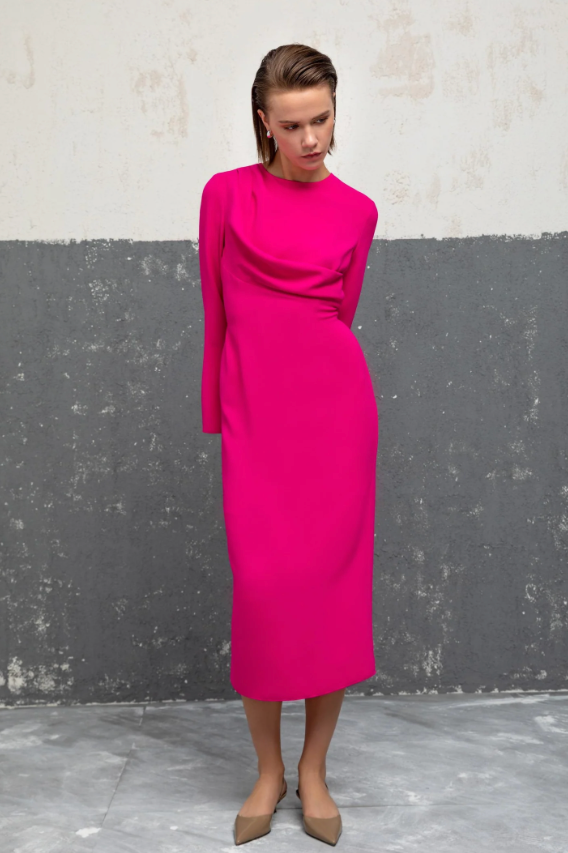 Kameya Drape Midi Dress In Pink