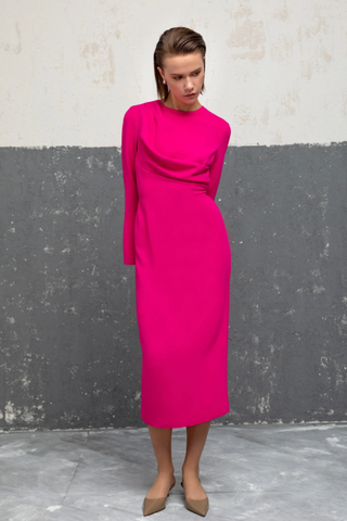 Kameya Drape Midi Dress In Pink