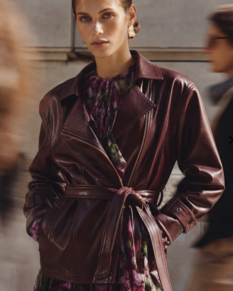 Lola Casedemont Biker Burgundy Belted Jacket