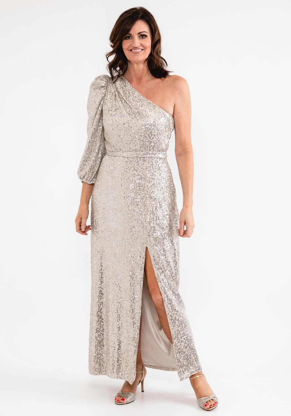 Laura Bernal One Shoulder Sequin Maxi Dress