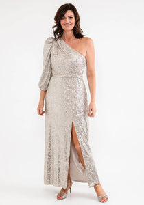 Laura Bernal One Shoulder Sequin Maxi Dress