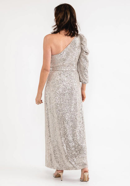 Laura Bernal One Shoulder Sequin Maxi Dress