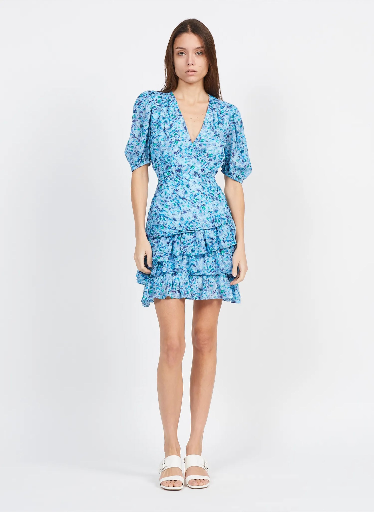 Suncoo Clea blue ruffled mini dress