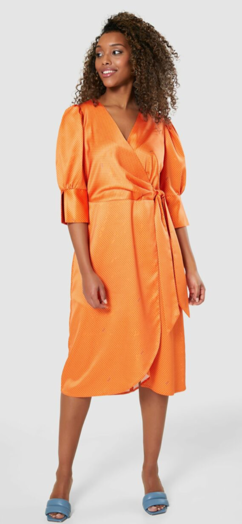 closet London orange v neck tie dress