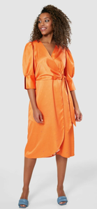 closet London orange v neck tie dress