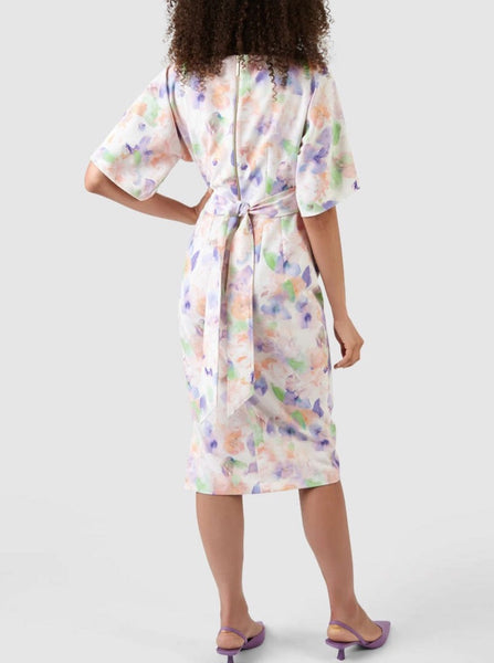 Closet London Ivory Floral Print Kimono Side Slit Midi Dress | dropped sleeve | multi print