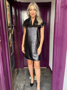 Birelin Black Sequin Mesh Hem dress